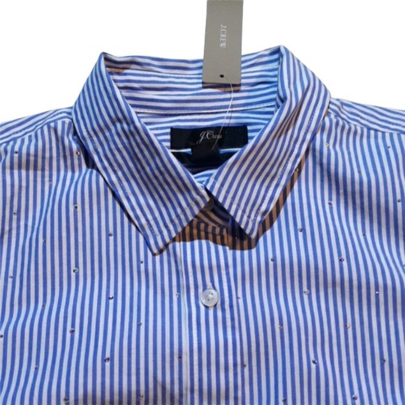 Rhinestone Embellished Strioed Perfect Shirt - Picture 7 of 16